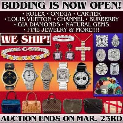 Public Auction Sale: Rolex, LV Bags, GIA Diamonds, Jewelry